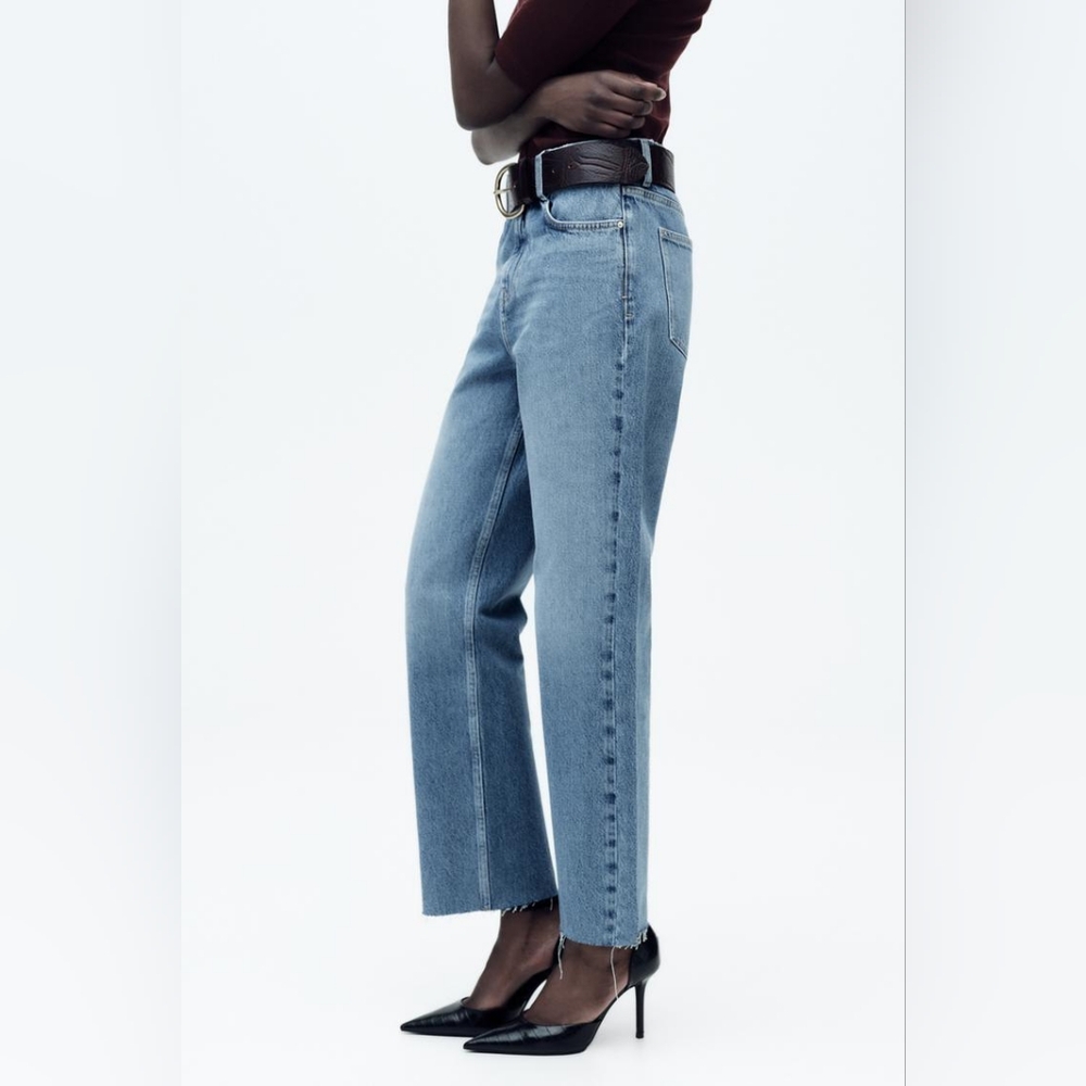 Zara straight fit high rise ankle rigid jeans 4 NWT new